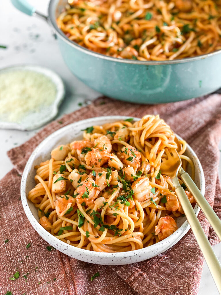 Seafood Pasta with Tomato Cream Sauce