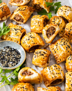 Italian-style sausage rolls with mascarpone mash