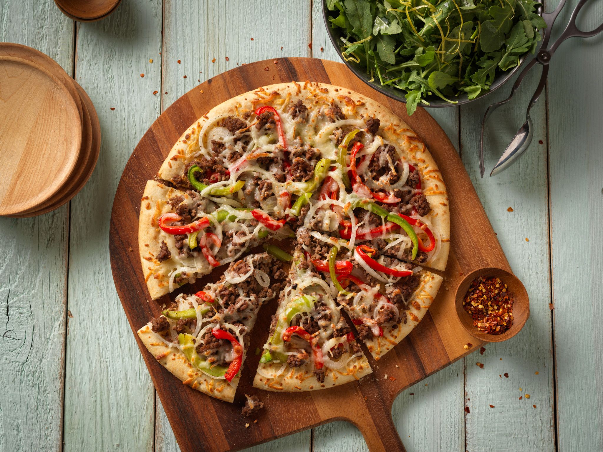 BEEF, PEPPER AND ONION PIZZA